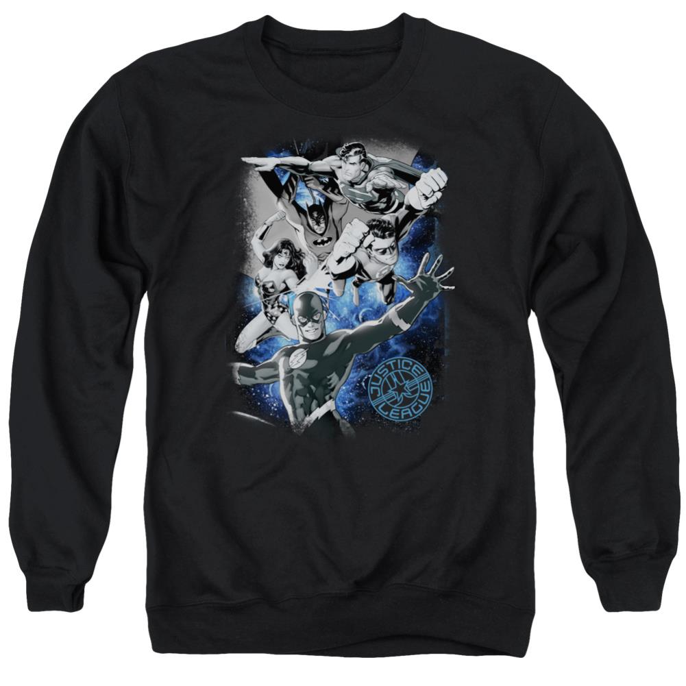 Justice League Of America Galactic Attack Nebula Men's Crewneck 50 50 Poly Long-Sleeve T-Shirt