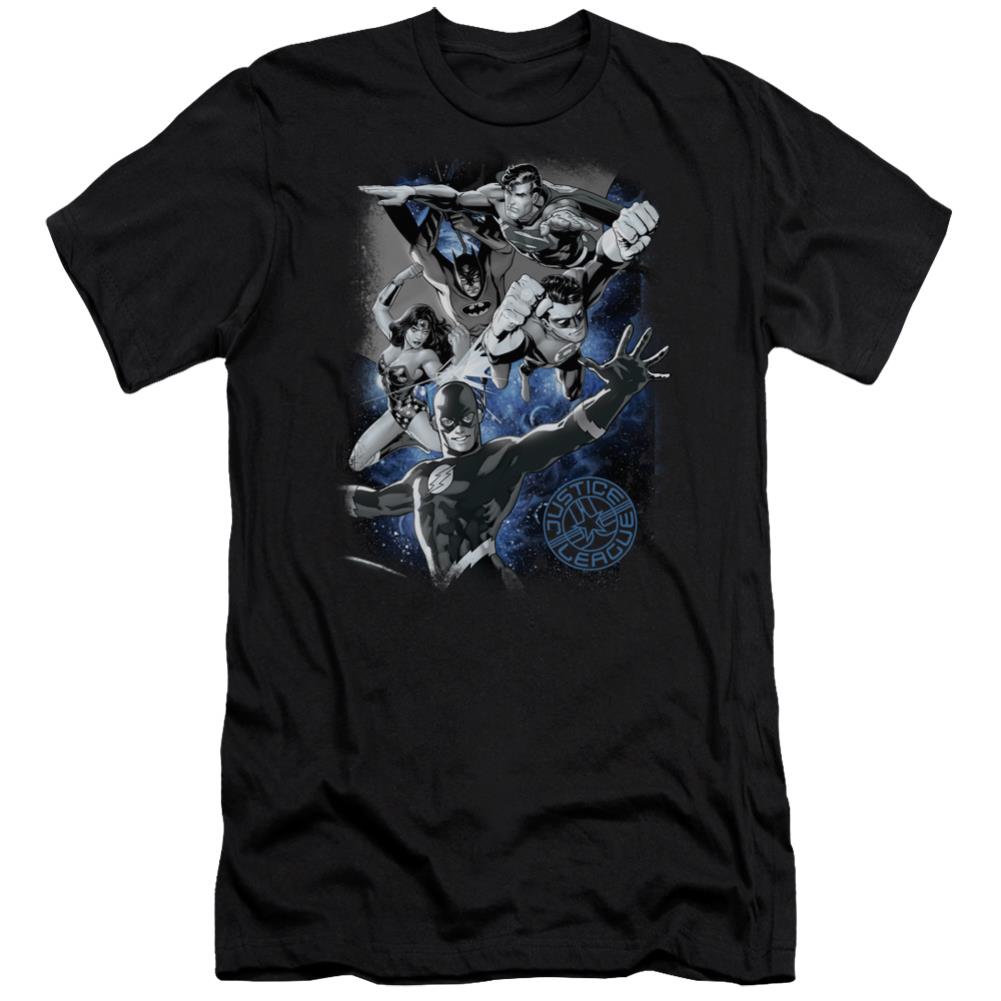 Justice League Of America Galactic Attack Nebula Men's Ultra-Soft 30/1 Cotton Slim Short-Sleeve T-Shirt
