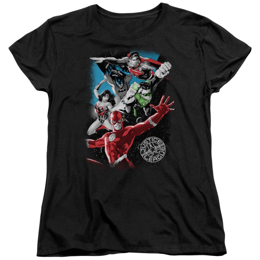Justice League Of America Galactic Attack Women's 18/1 Cotton Short-Sleeve T-Shirt