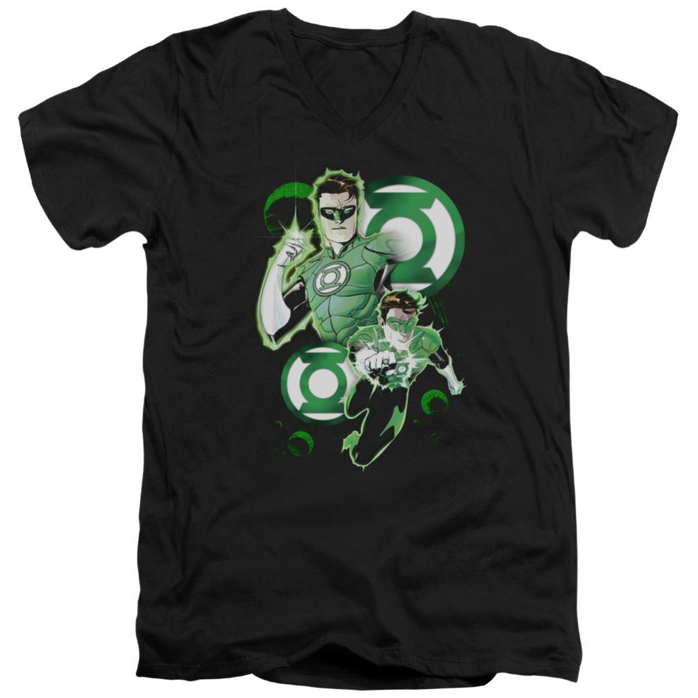 Justice League Of America GL In Action Men's 30/1 Cotton Slim V-Neck T-Shirt