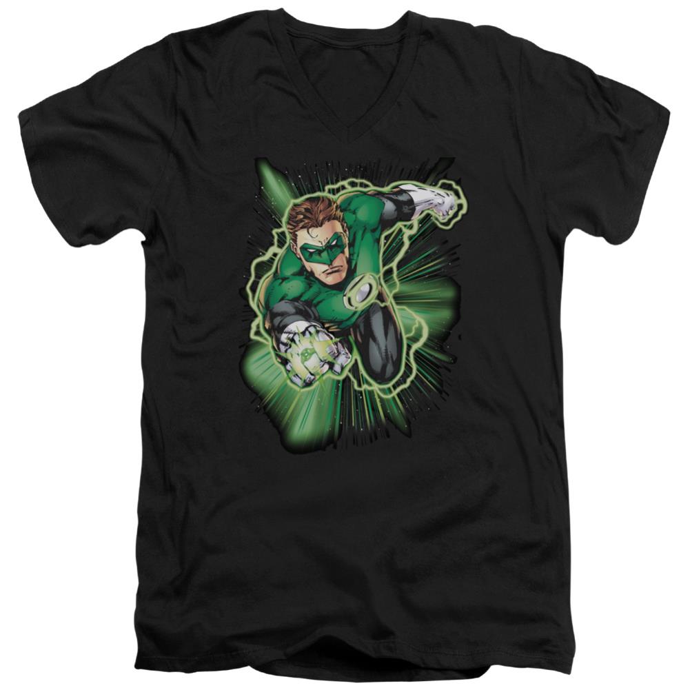 Justice League Of America Green Lantern Energy Men's 30/1 Cotton Slim V-Neck T-Shirt