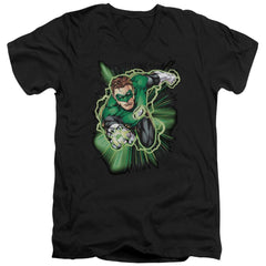 Justice League Of America Green Lantern Energy Men's 30/1 Cotton Slim V-Neck T-Shirt