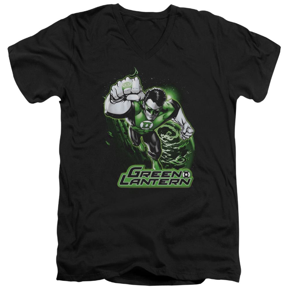 Justice League Of America Green Lantern Green And Gray Men's 30/1 Cotton Slim V-Neck T-Shirt