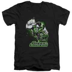 Justice League Of America Green Lantern Green And Gray Men's 30/1 Cotton Slim V-Neck T-Shirt
