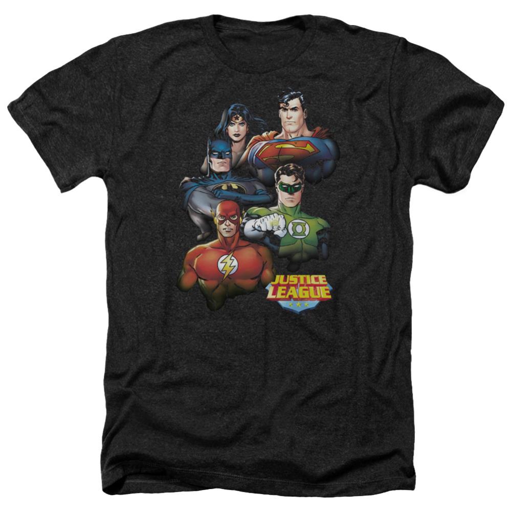 Justice League Of America Group Portrait Men's 30/1 Heather 60 40 Poly Short-Sleeve T-Shirt