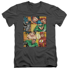 Justice League Of America Hero Boxes Men's 30/1 Cotton Slim V-Neck T-Shirt