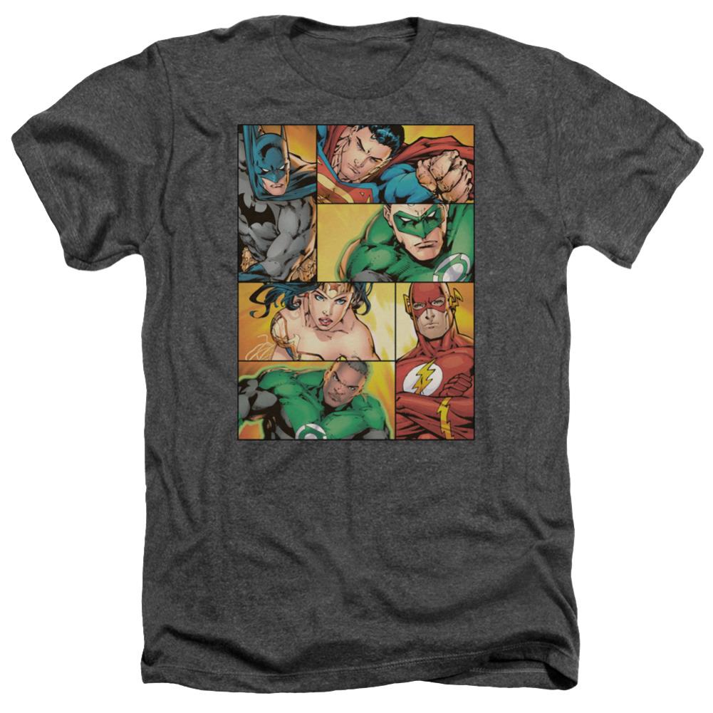 Justice League Of America Hero Boxes Men's 30/1 Heather 60 40 Poly Short-Sleeve T-Shirt