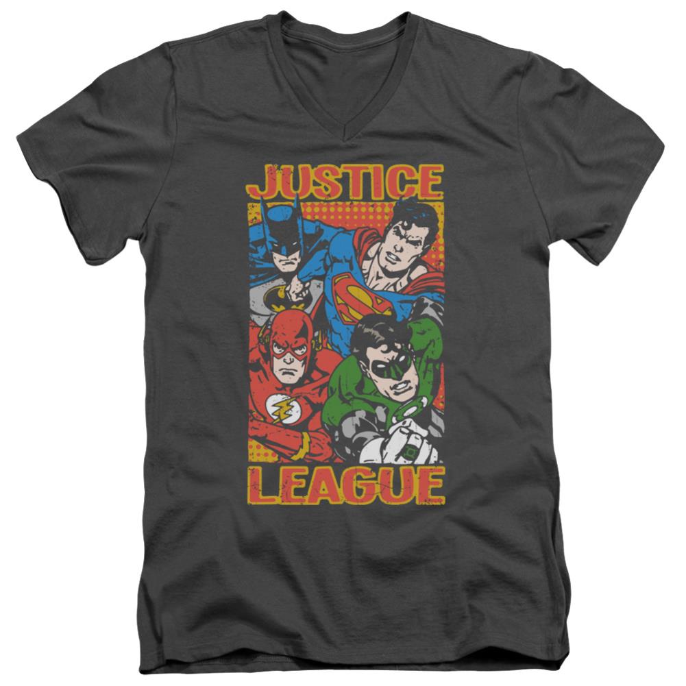 Justice League Of America Hero Mashup Men's 30/1 Cotton Slim V-Neck T-Shirt