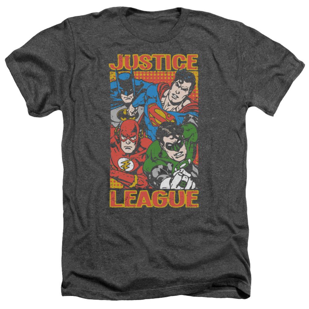 Justice League Of America Hero Mashup Men's 30/1 Heather 60 40 Poly Short-Sleeve T-Shirt