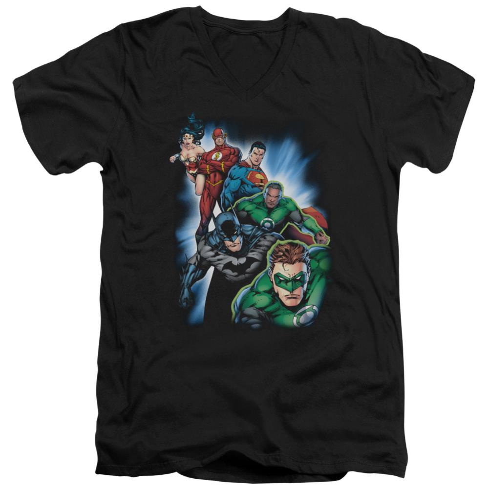 Justice League Of America Heroes Unite Men's 30/1 Cotton Slim V-Neck T-Shirt