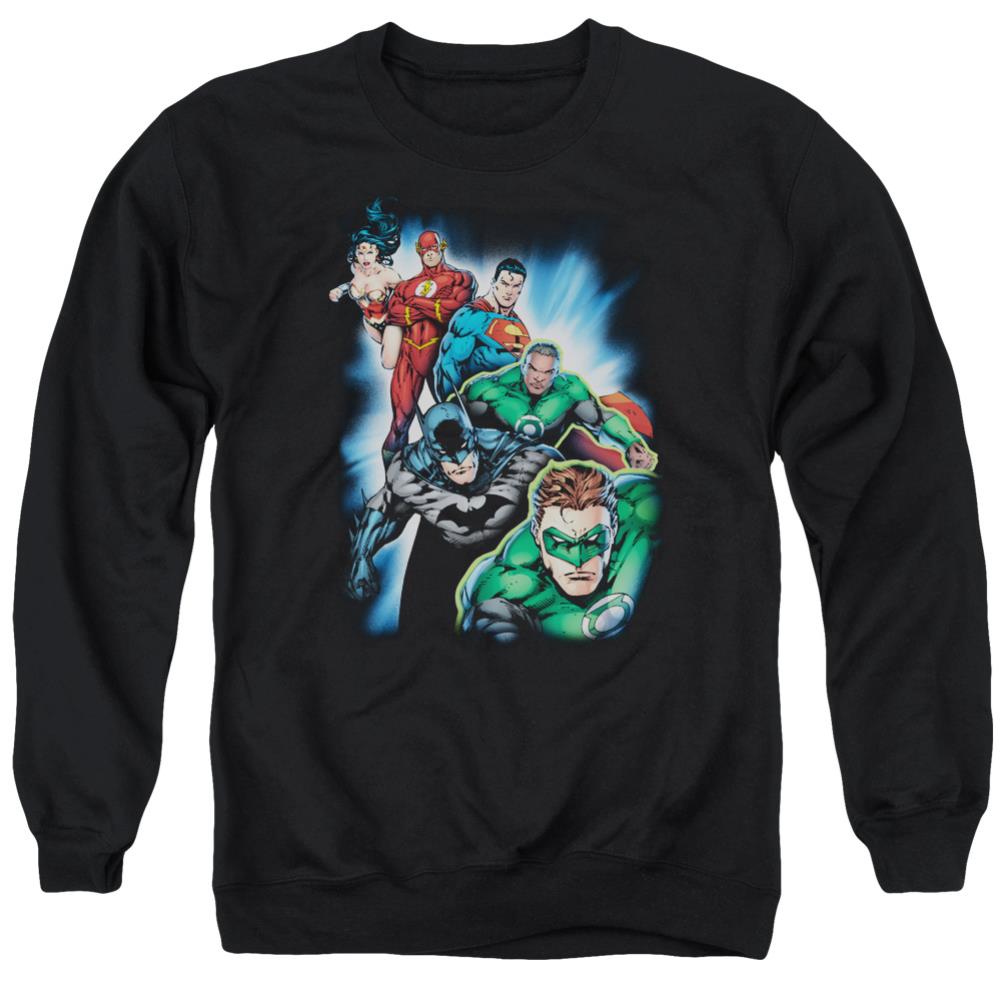Justice League Of America Heroes Unite Men's Crewneck 50 50 Poly Long-Sleeve T-Shirt
