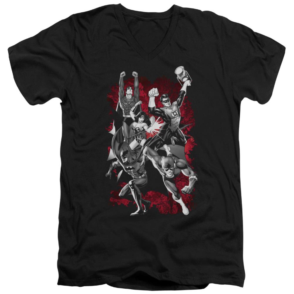 Justice League Of America JLA Explosion Men's 30/1 Cotton Slim V-Neck T-Shirt