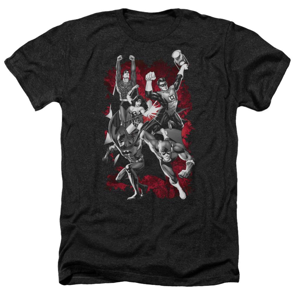 Justice League Of America JLA Explosion Men's 30/1 Heather 60 40 Poly Short-Sleeve T-Shirt
