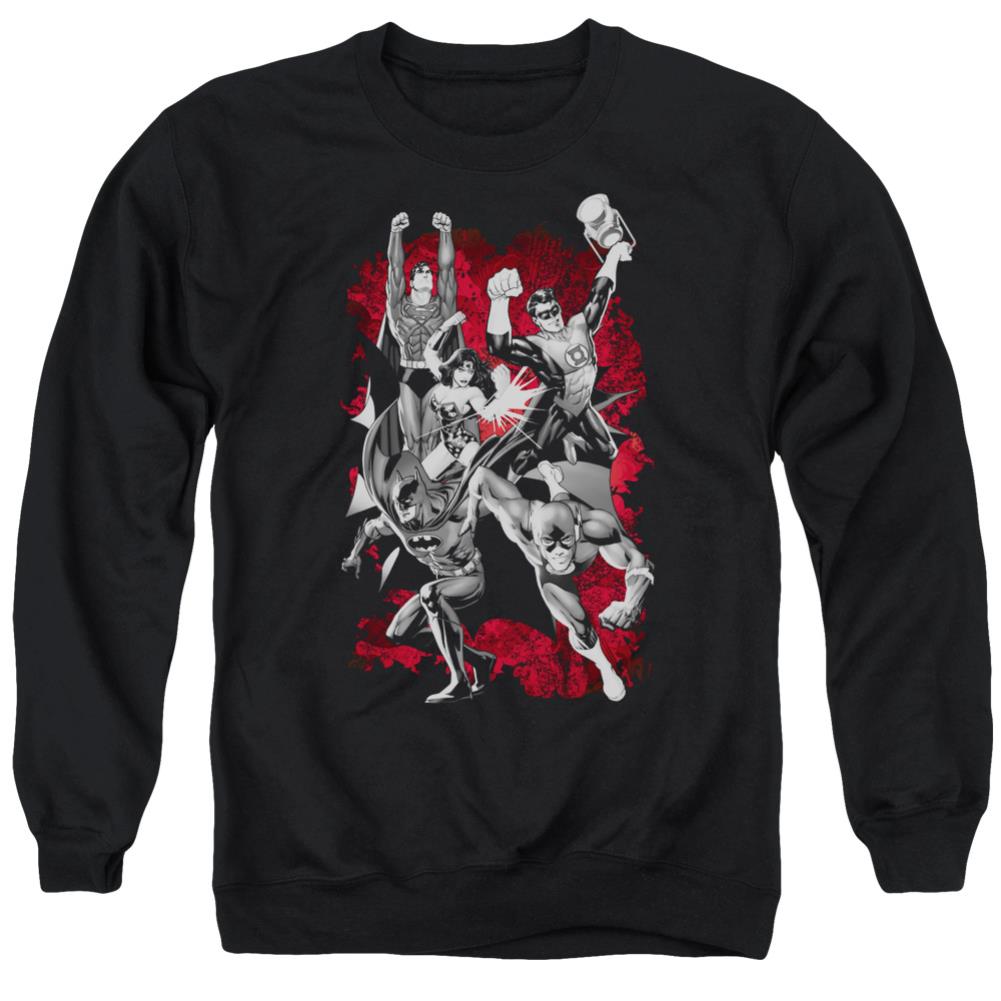 Justice League Of America JLA Explosion Men's Crewneck 50 50 Poly Long-Sleeve T-Shirt