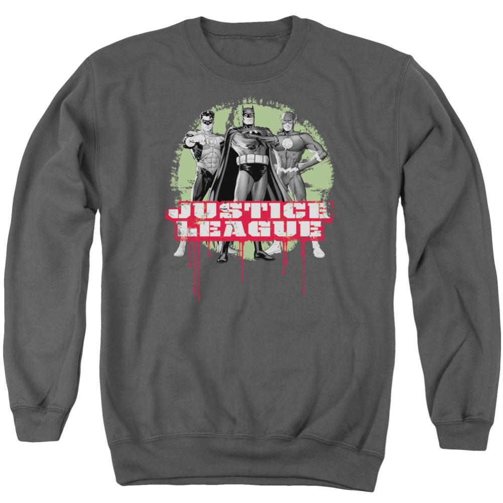 Justice League Of America JLA Trio Men's Crewneck 50 50 Poly Long-Sleeve T-Shirt