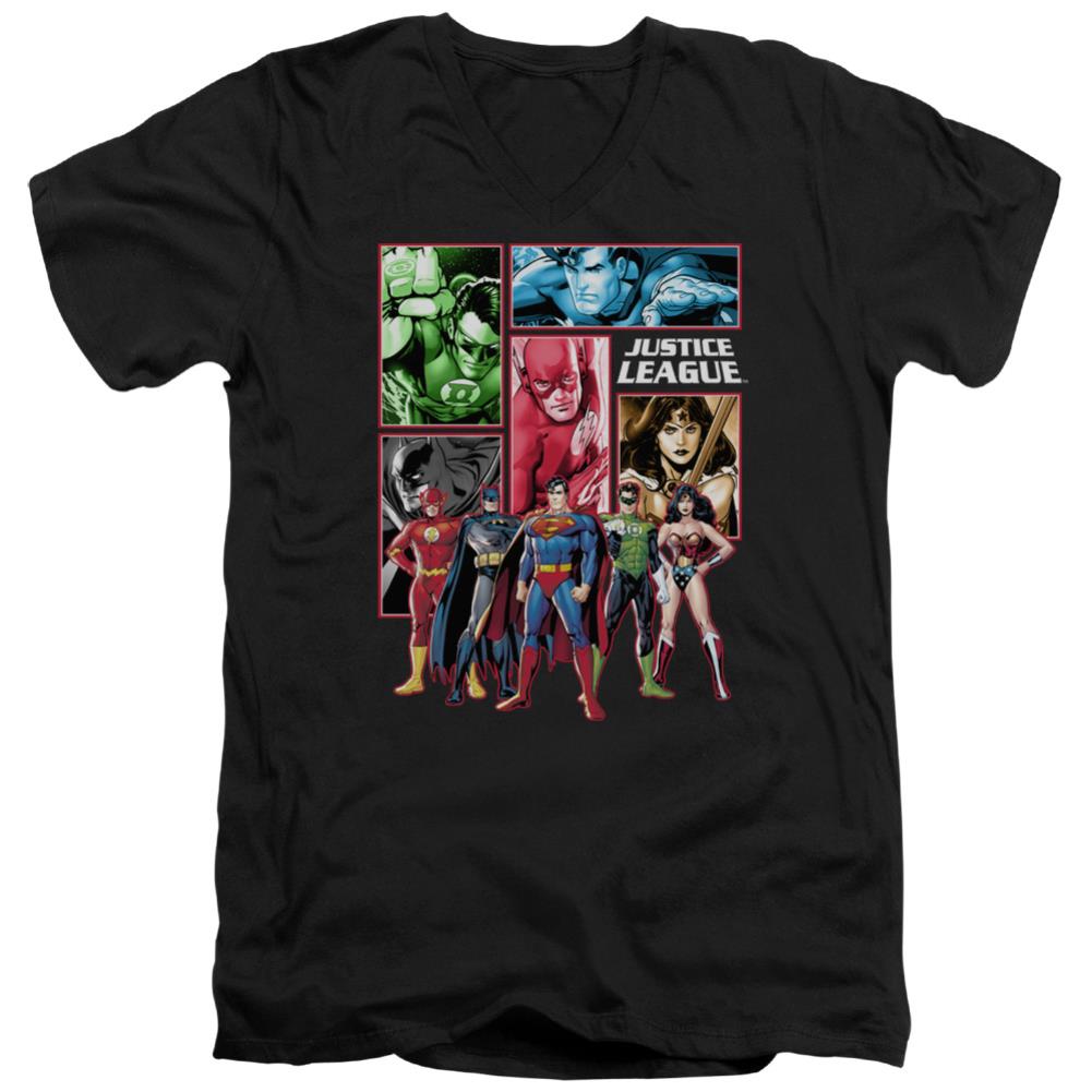 Justice League Of America Justice League Panels Men's 30/1 Cotton Slim V-Neck T-Shirt