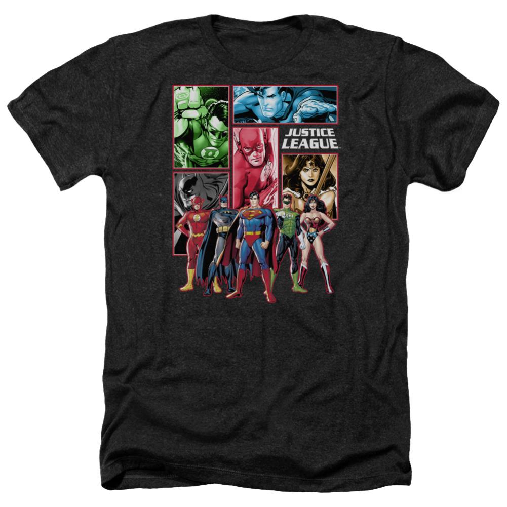 Justice League Of America Justice League Panels Men's 30/1 Heather 60 40 Poly Short-Sleeve T-Shirt