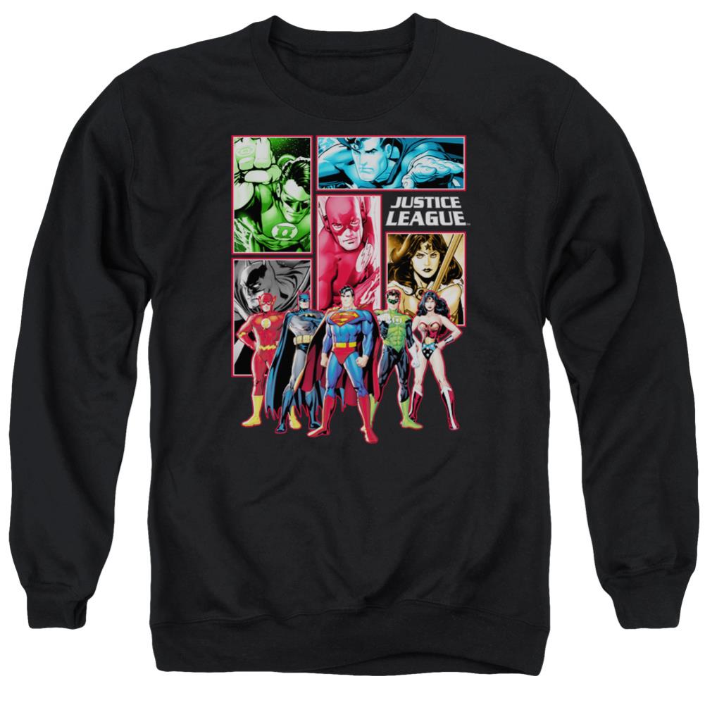 Justice League Of America Justice League Panels Men's Crewneck 50 50 Poly Long-Sleeve T-Shirt