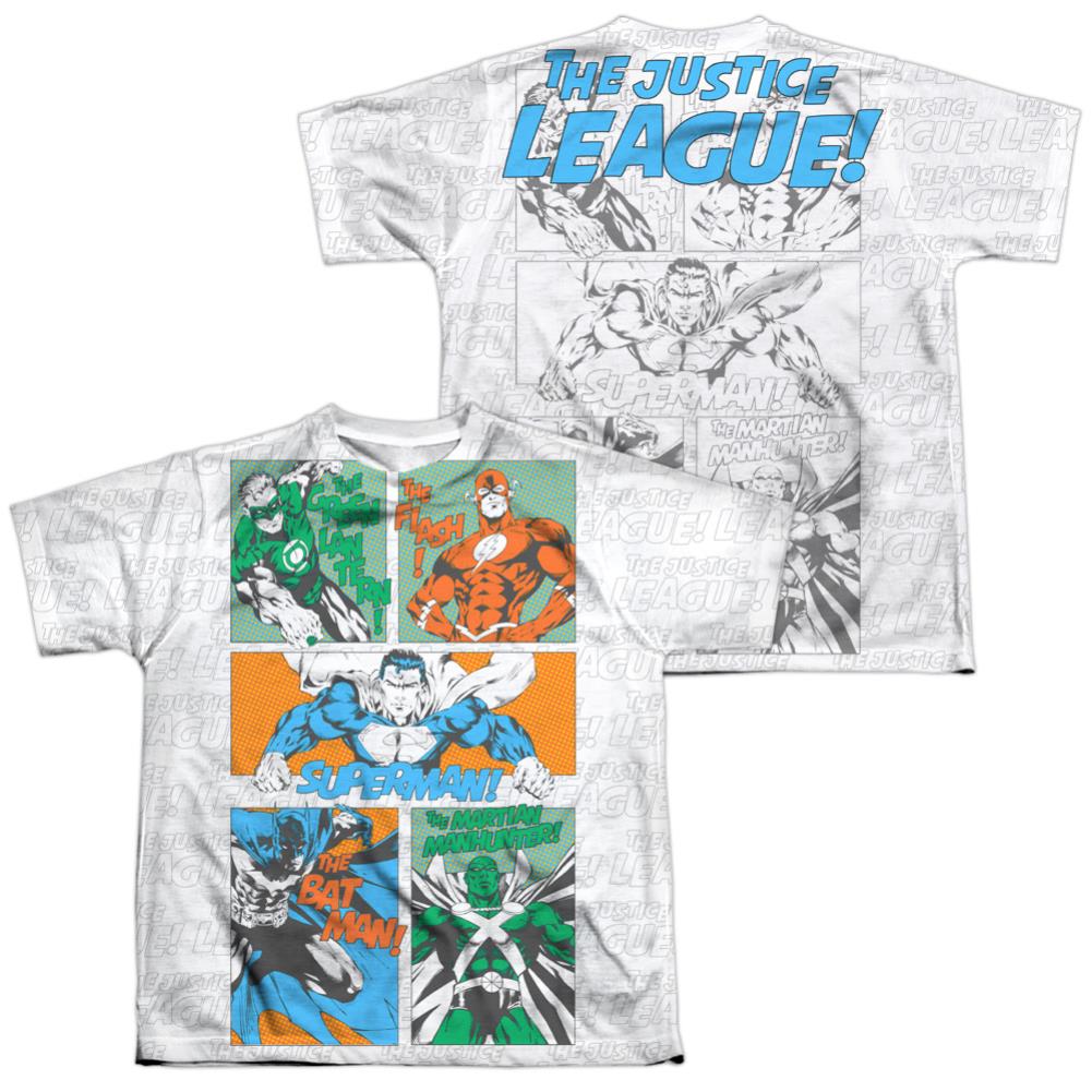 Justice League Of America Justice Panels (Front/Back Print) Youth Regular Fit Poly Short-Sleeve T-Shirt