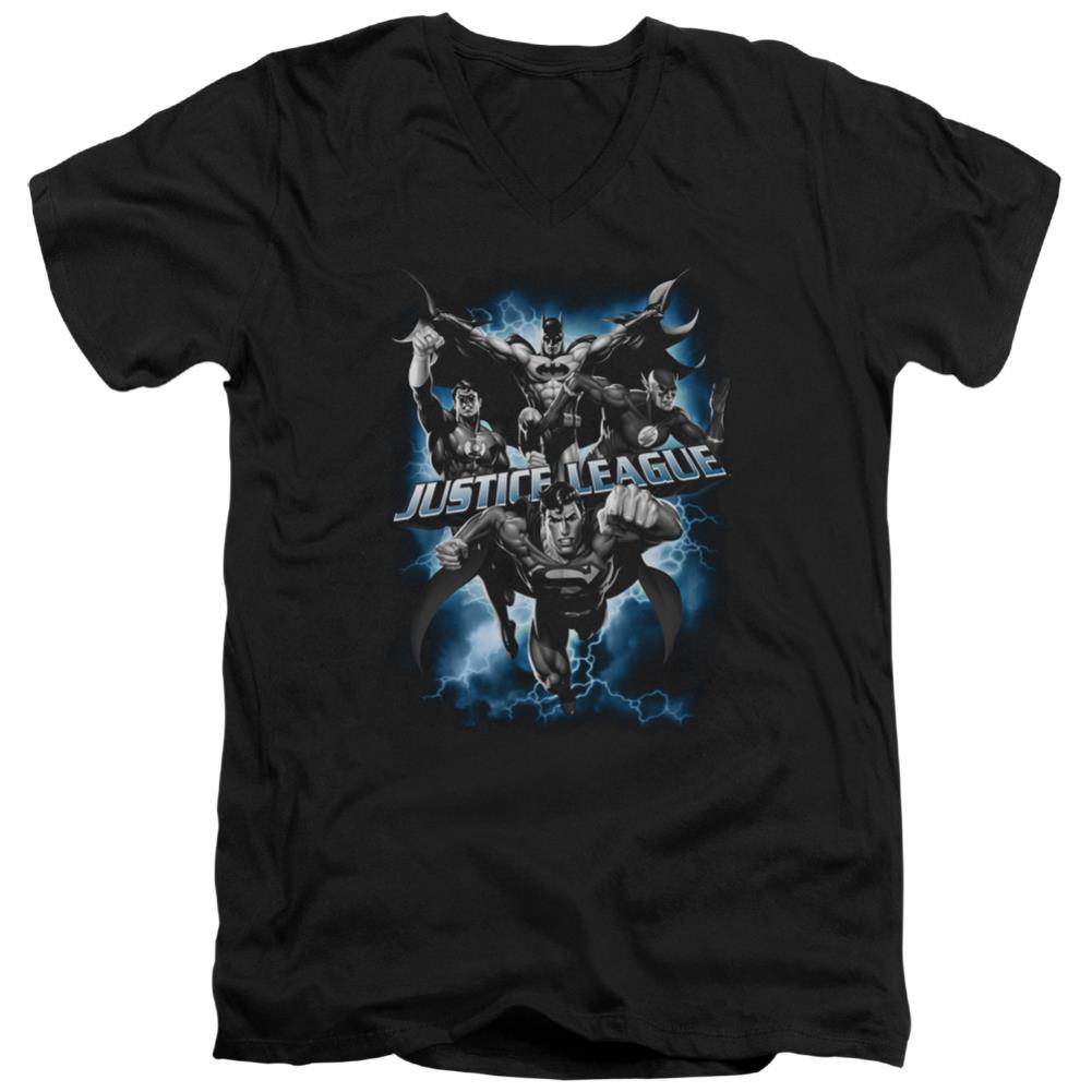 Justice League Of America Justice Storm Men's 30/1 Cotton Slim V-Neck T-Shirt