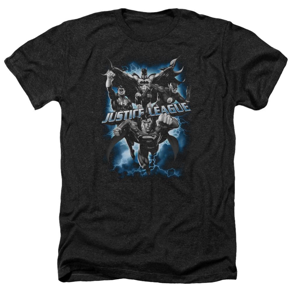 Justice League Of America Justice Storm Men's 30/1 Heather 60 40 Poly Short-Sleeve T-Shirt