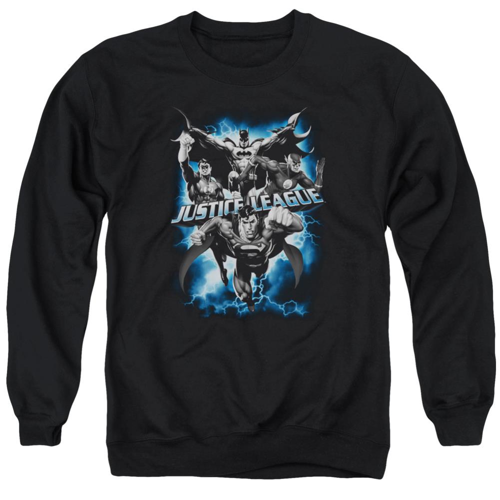 Justice League Of America Justice Storm Men's Crewneck 50 50 Poly Long-Sleeve T-Shirt