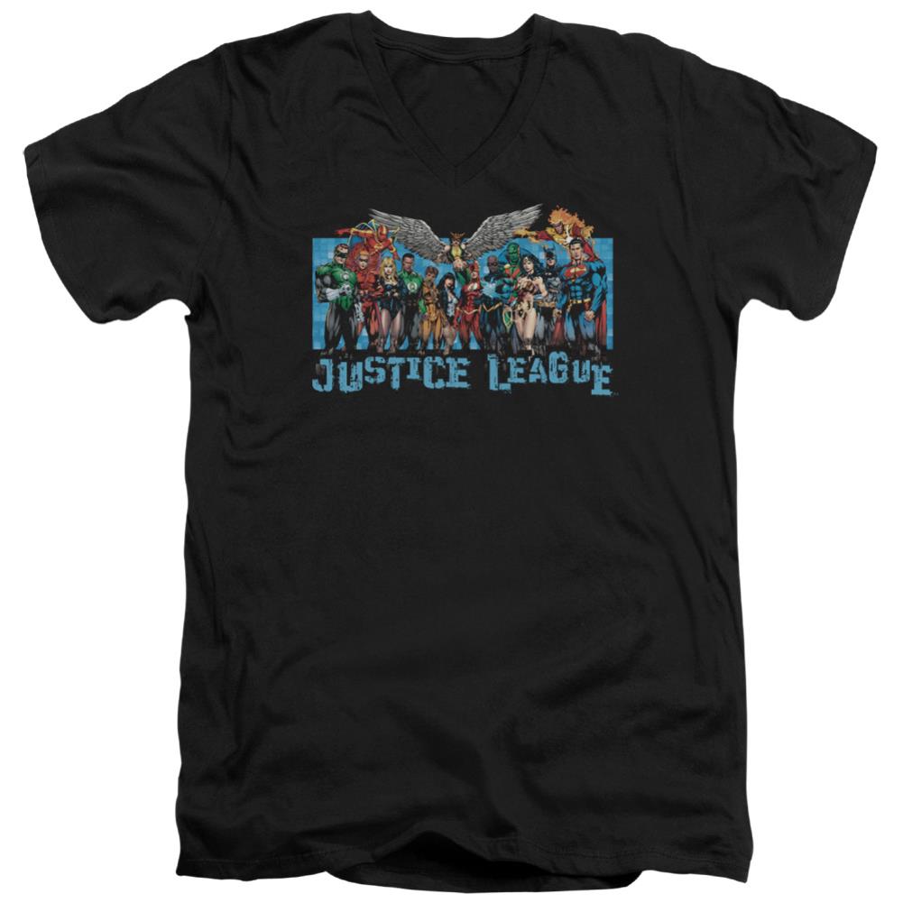 Justice League Of America League Lineup Men's 30/1 Cotton Slim V-Neck T-Shirt