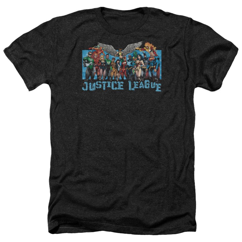 Justice League Of America League Lineup Men's 30/1 Heather 60 40 Poly Short-Sleeve T-Shirt