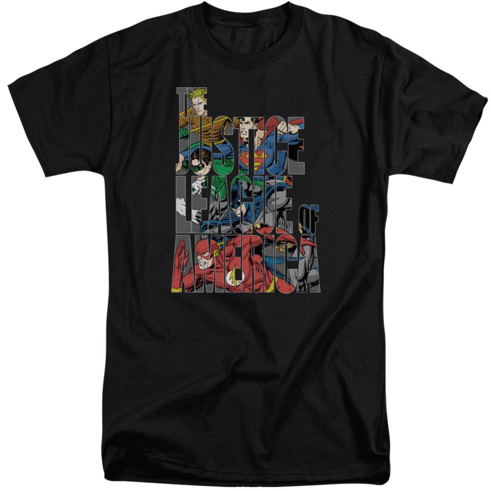 Justice League Of America Lettered League Men's 18/1 Tall Cotton Short-Sleeve T-Shirt