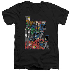Justice League Of America Lettered League Men's 30/1 Cotton Slim V-Neck T-Shirt