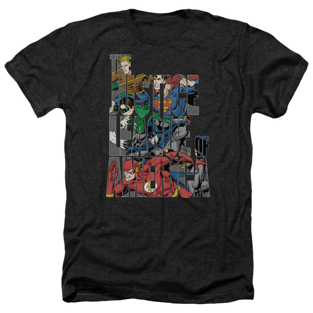 Justice League Of America Lettered League Men's 30/1 Heather 60 40 Poly Short-Sleeve T-Shirt