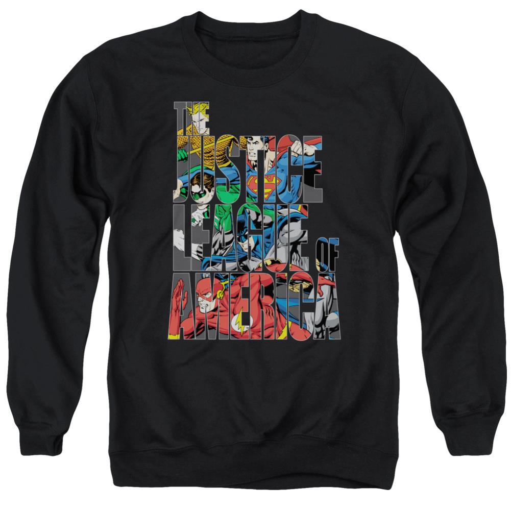 Justice League Of America Lettered League Men's Crewneck 50 50 Poly Long-Sleeve T-Shirt