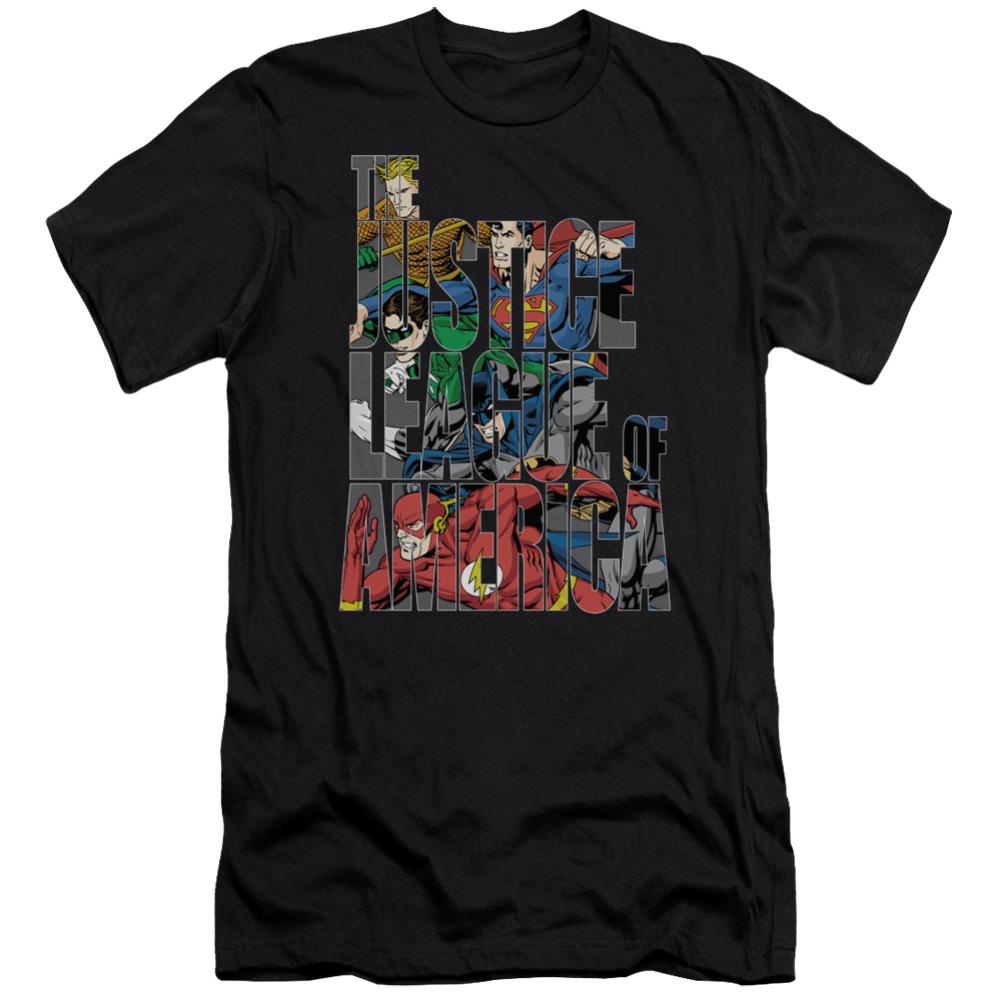 Justice League Of America Lettered League Men's Ultra-Soft 30/1 Cotton Slim Short-Sleeve T-Shirt