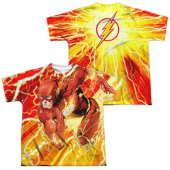 Justice League Of America Lightning Dash (Front/Back Print) Youth Regular Fit Poly Short-Sleeve T-Shirt