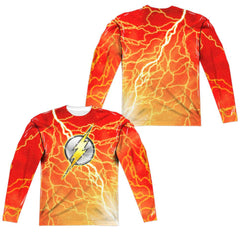 Justice League Of America Lightning Logo (Front/Back Print) Men's Regular Fit Polyester Long-Sleeve T-Shirt