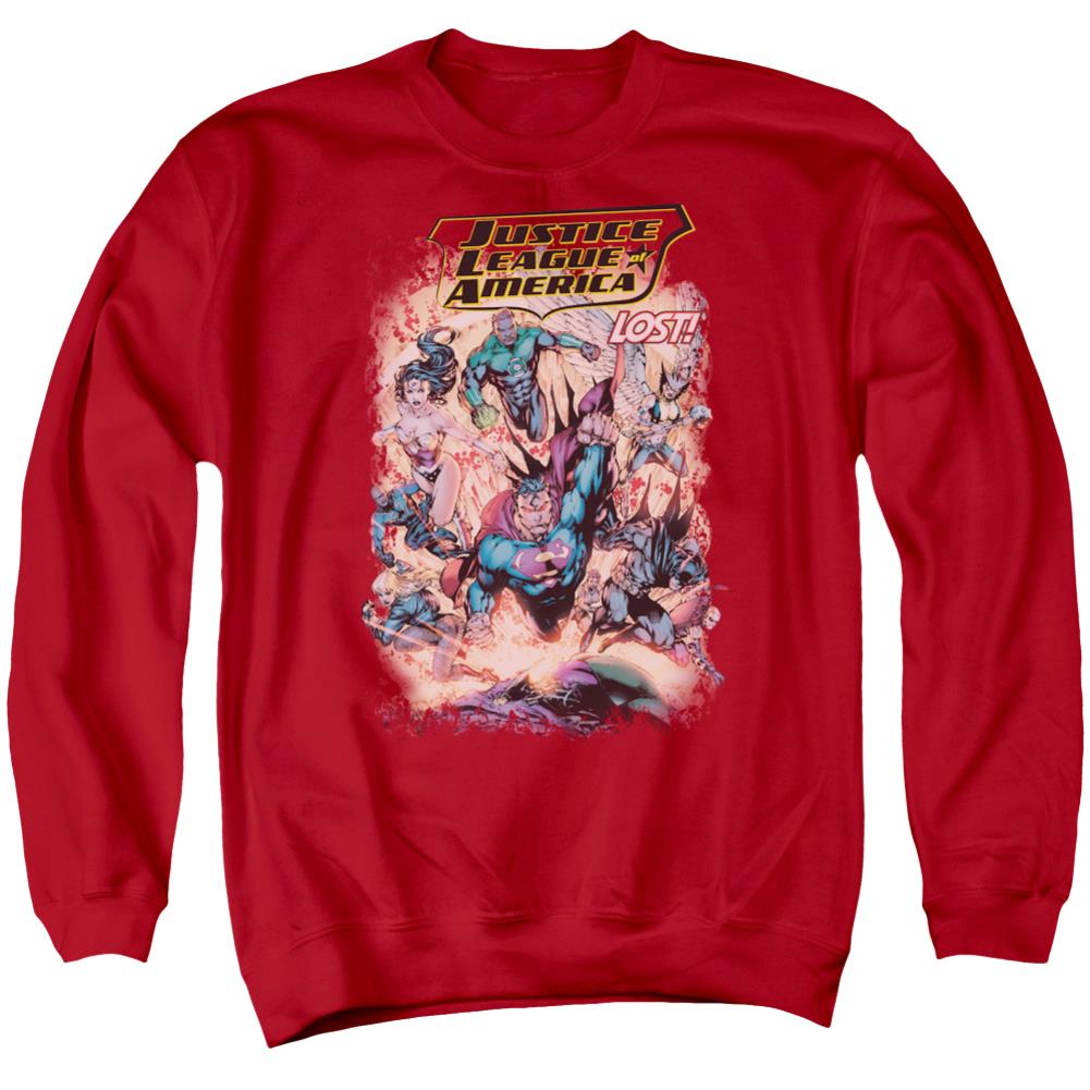 Justice League Of America Lost Men's Crewneck 50 50 Poly Long-Sleeve T-Shirt
