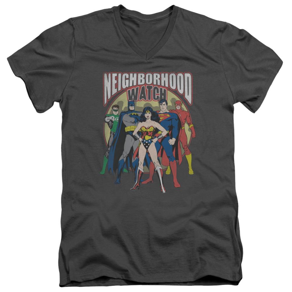 Justice League Of America Neighborhood Watch Men's 30/1 Cotton Slim V-Neck T-Shirt