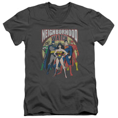 Justice League Of America Neighborhood Watch Men's 30/1 Cotton Slim V-Neck T-Shirt