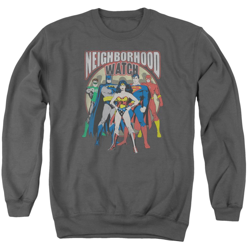Justice League Of America Neighborhood Watch Men's Crewneck 50 50 Poly Long-Sleeve T-Shirt