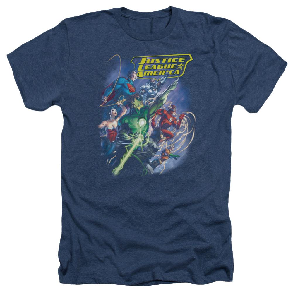 Justice League Of America Onward Men's 30/1 Heather 60 40 Poly Short-Sleeve T-Shirt
