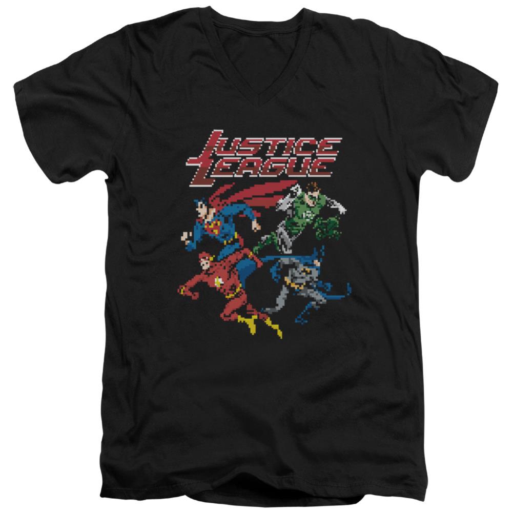 Justice League Of America Pixel League Men's 30/1 Cotton Slim V-Neck T-Shirt