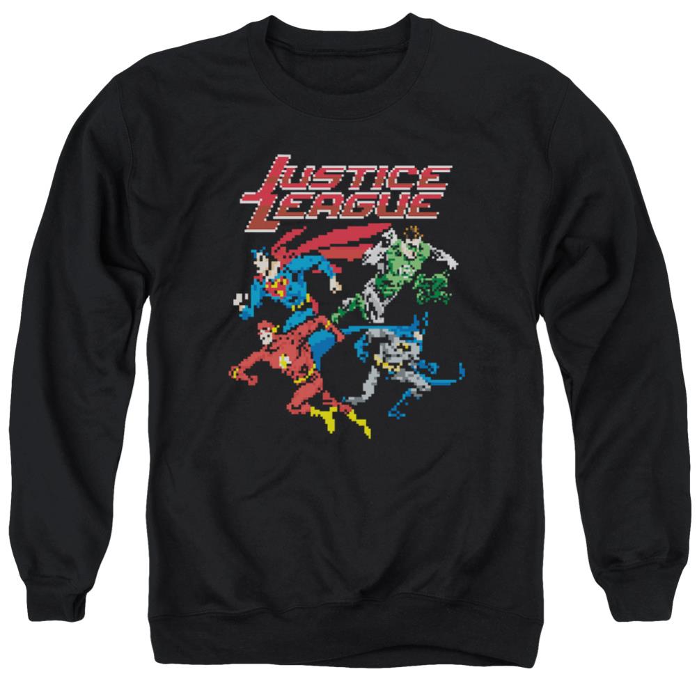 Justice League Of America Pixel League Men's Crewneck 50 50 Poly Long-Sleeve T-Shirt