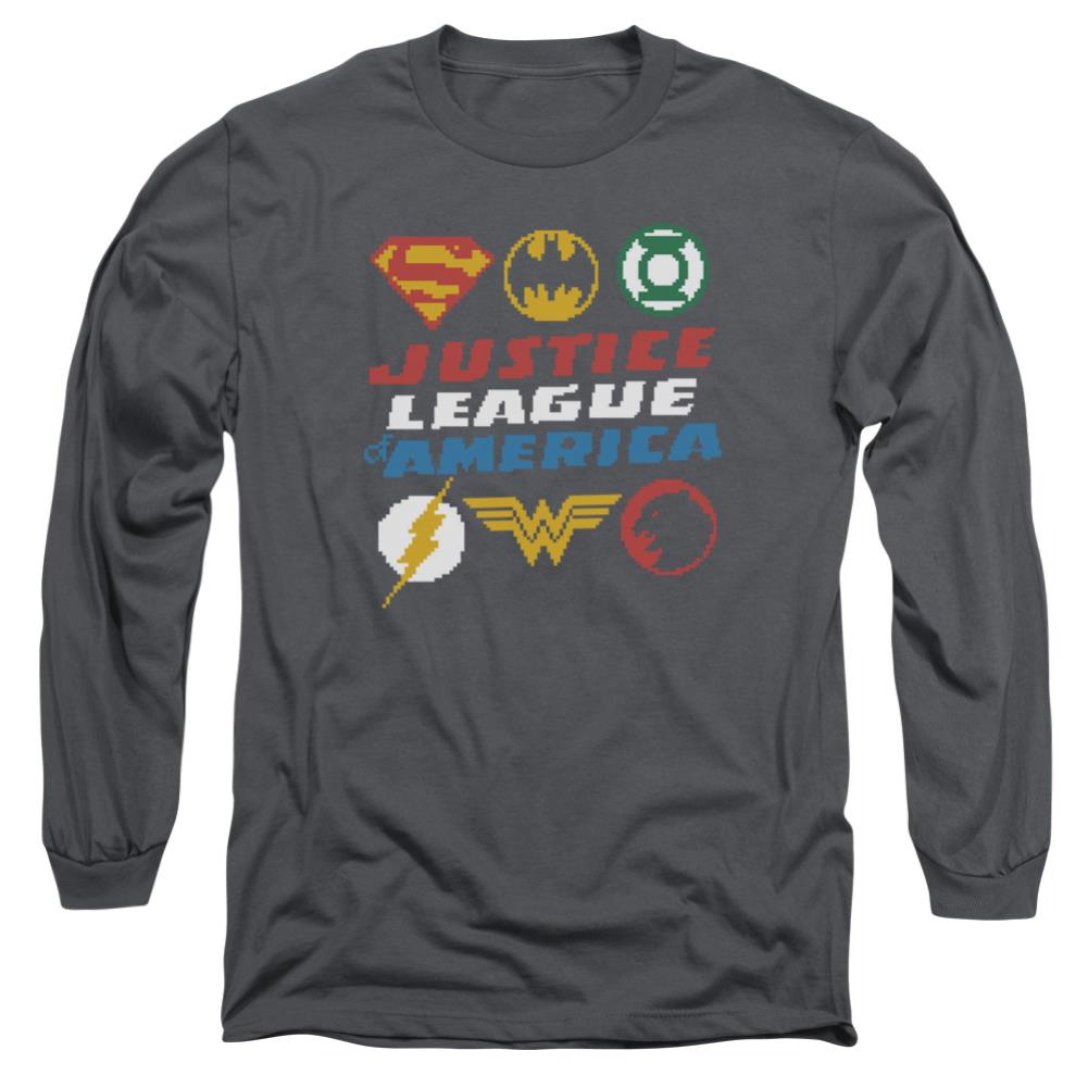 Justice League Of America Pixel Logos Men's 18/1 Cotton Long-Sleeve T-Shirt