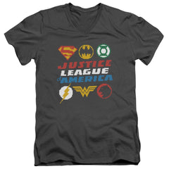 Justice League Of America Pixel Logos Men's 30/1 Cotton Slim V-Neck T-Shirt