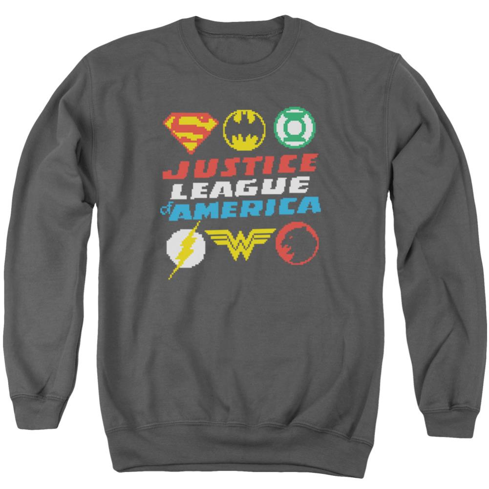 Justice League Of America Pixel Logos Men's Crewneck 50 50 Poly Long-Sleeve T-Shirt