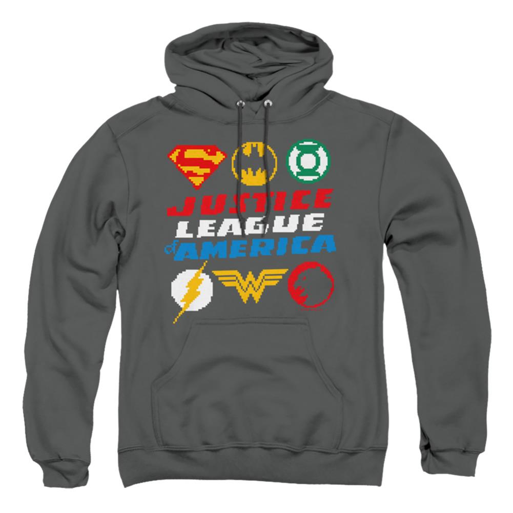 Justice League Of America Pixel Logos Men's Pull-Over 75 25 Poly Hoodie