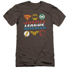 Justice League Of America Pixel Logos Men's Ultra-Soft 30/1 Cotton Slim Short-Sleeve T-Shirt