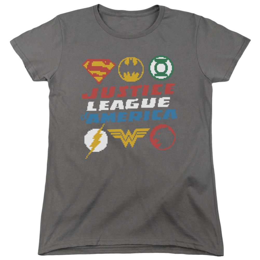 Justice League Of America Pixel Logos Women's 18/1 Cotton Short-Sleeve T-Shirt