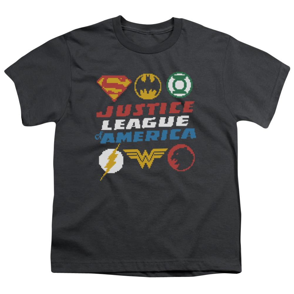 Justice League Of America Pixel Logos Youth 18/1 100% Cotton Short-Sleeve T-Shirt