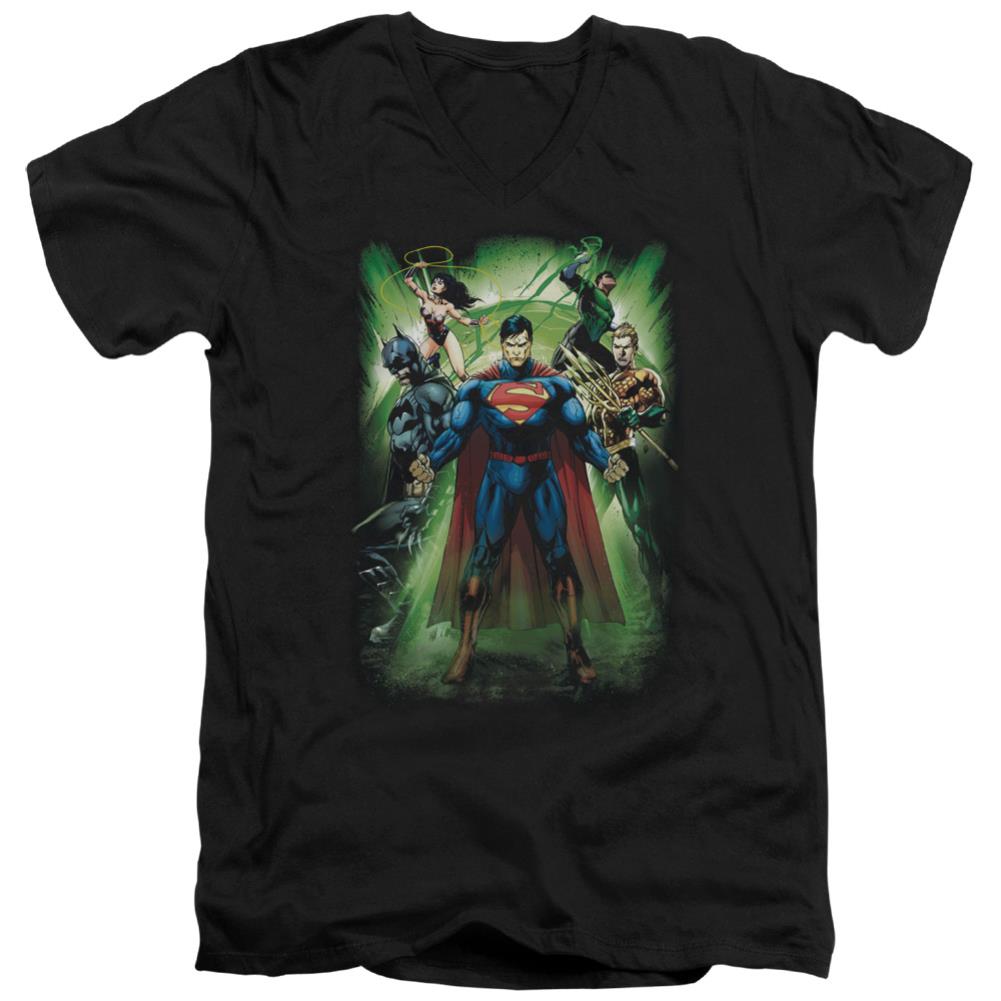 Justice League Of America Power Burst Men's 30/1 Cotton Slim V-Neck T-Shirt